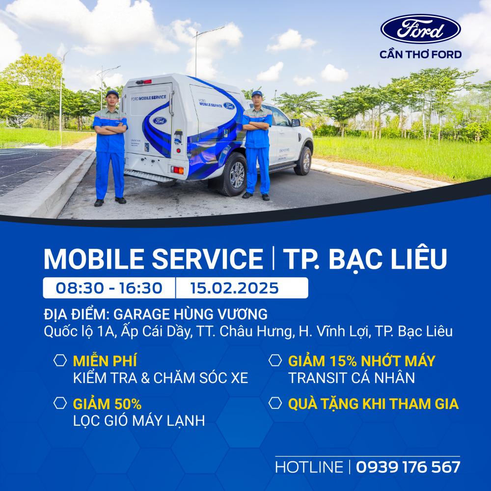 MOBILE SERVICE CỦA CẦN THƠ FORD TẠI TP. BẠC LIÊU